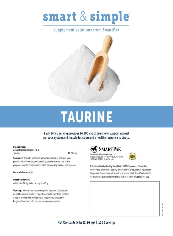 SmartEquine Smart & Simple Taurine Powder | Horse Supplements | 14,200 mg of Taurine for Horses | Supports Muscles External and Internal Structure | Supports a Calm Demeanor | 156 Servings | 5 lb - Image 2
